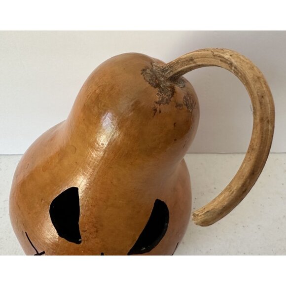 Handmade 7" carved Halloween gourd jack-o-lantern pumpkin signed folk art rustic - Picture 3 of 12